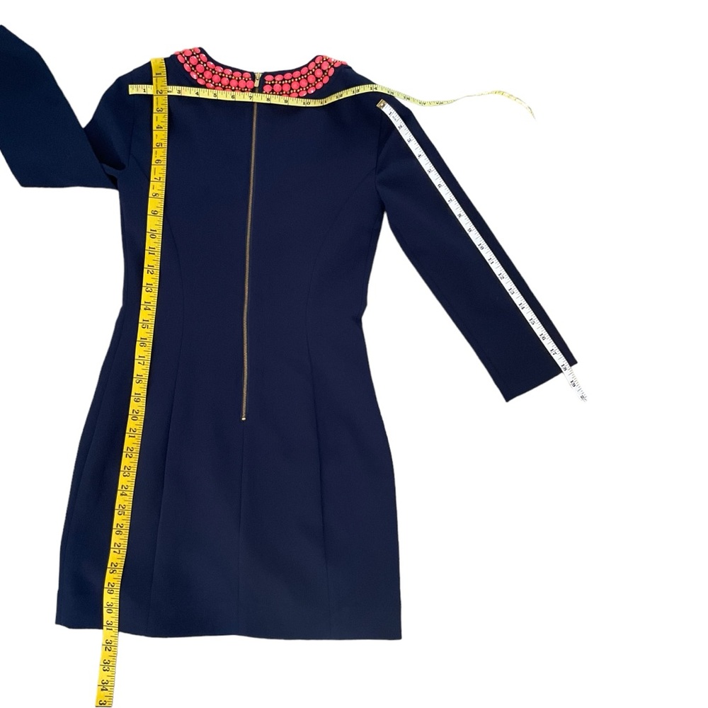Lilly Pulitzer Bennett Mini Sheath Dress Navy Blue Coral Beaded Jewels - Picture 14 of 16